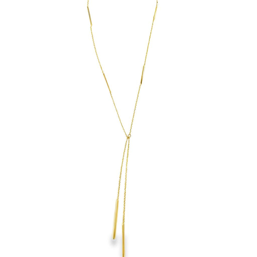 Yellow 14 Karat Lariat Bar Station Gold Necklaces Length 22 Gram Weigh
