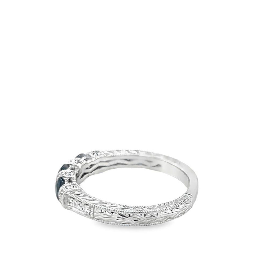 Lady's White 14 Karat Milgrain Engraved 3 Stone Wedding/Anniversary Ri