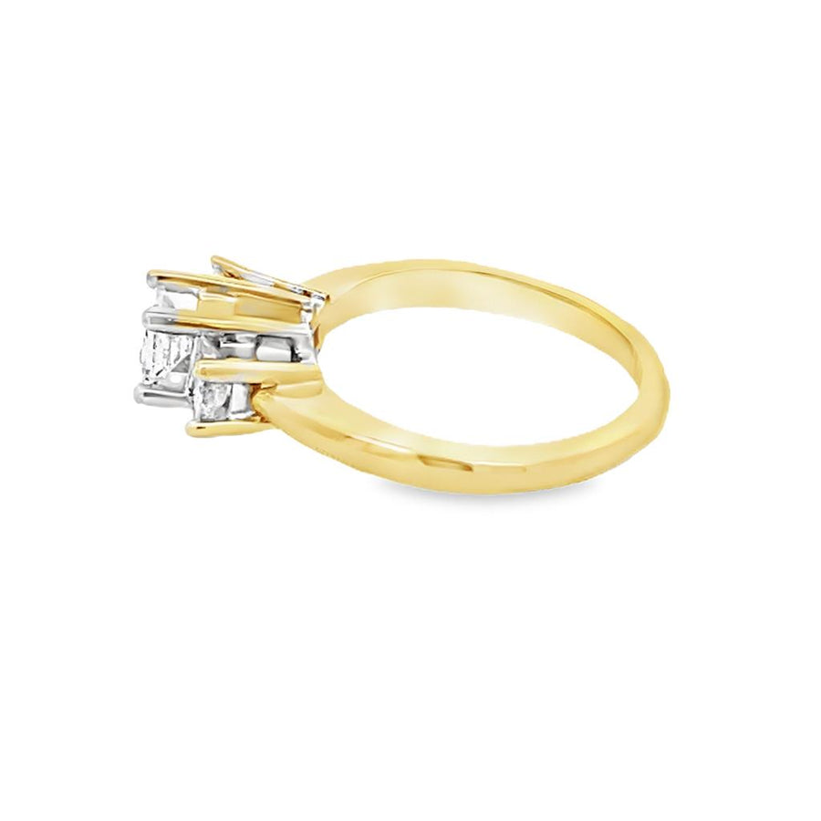 Two-tone 14 Karat 3 stone ring Estate Jewelry with 1 Princess Diamond