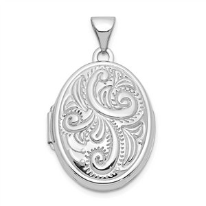 Quality Gold 14k White Gold Scroll Design Domed Oval Locket
