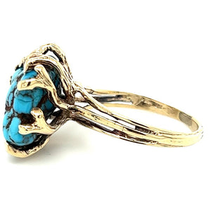 Yellow 10 Karat Turqouise Ring Estate Jewelry Size 8.25 With One Var Turquoise Gram Weight: 6.2