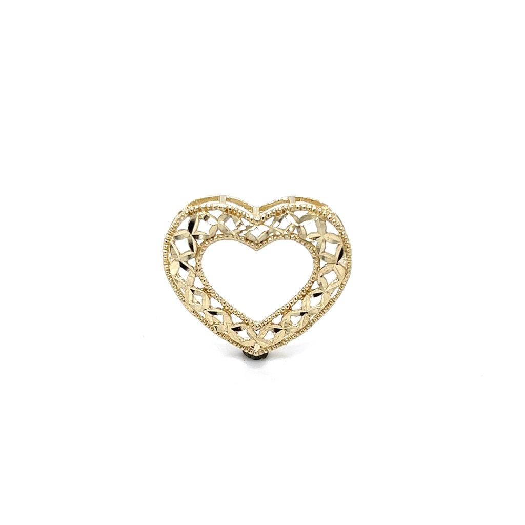 Yellow 14 Karat Filagree Heart Slide Charm Estate Jewelry Gram Weight: 1.1