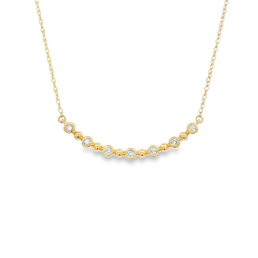 Lady's Yellow 14 Karat Alternating Bezel/Beaded Bar Necklace Length 18