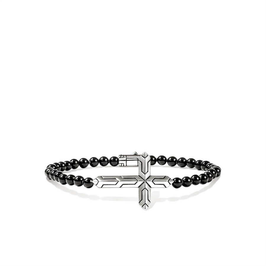 White Sterling Silver Icon 50 Cross W/ 4Mm Treated Black Onyx John Har