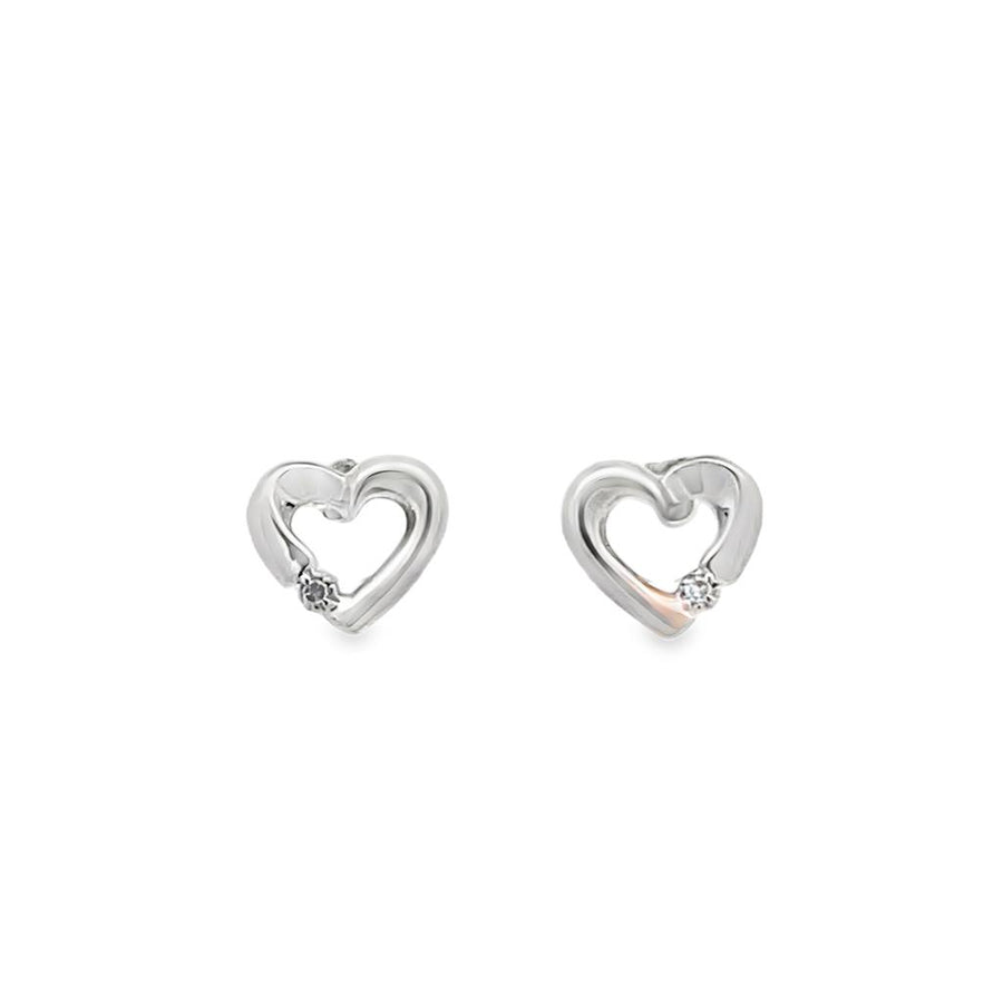 White 10 Karat 9X10mm Diamond Heart Earrings w/ Friction Push-Backs Es