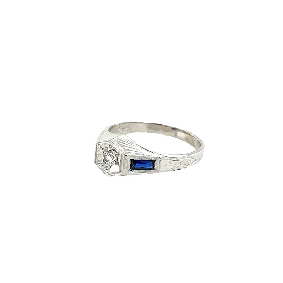 White 14 Karat Diamond Sapphire Textured Baby Ring