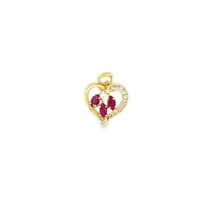 Yellow 14 Karat Open Heart Pendant Estate Jewelry 10=0.10tw Round Diamonds
3=4.10x2.30mm Marquise Rubys Gram Weight: 1.32