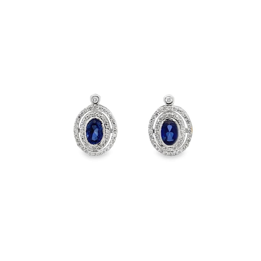 Estate Oval Sapphire and Diamond Halo Earrings