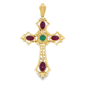 Ruby & Emerald Cabochon Cross