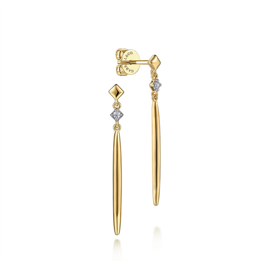 Lady's Yellow 14 Karat Diamond Spike Drop Earrings 2 = 0.04tw Round H/