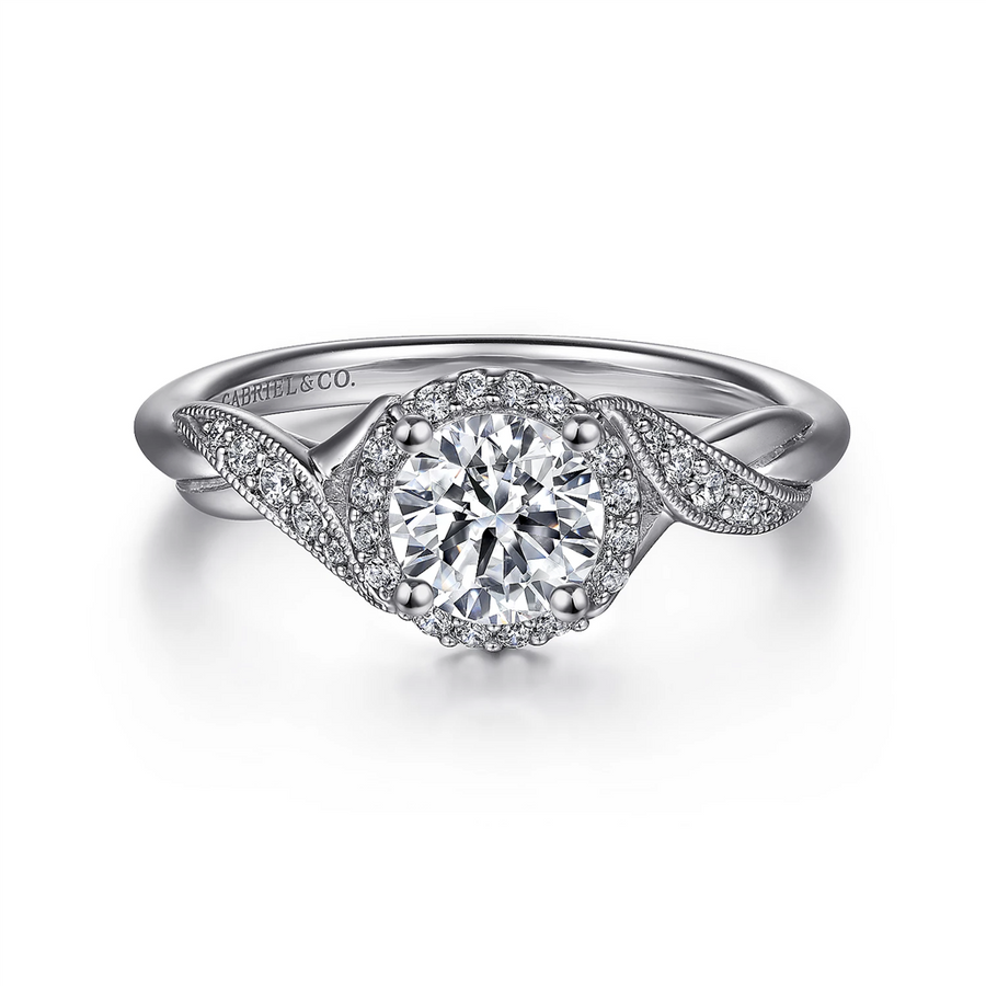 Gabriel & Co. Shae - Vintage Inspired 14K White Gold Round Halo Diamond Engagement Ring Mounting