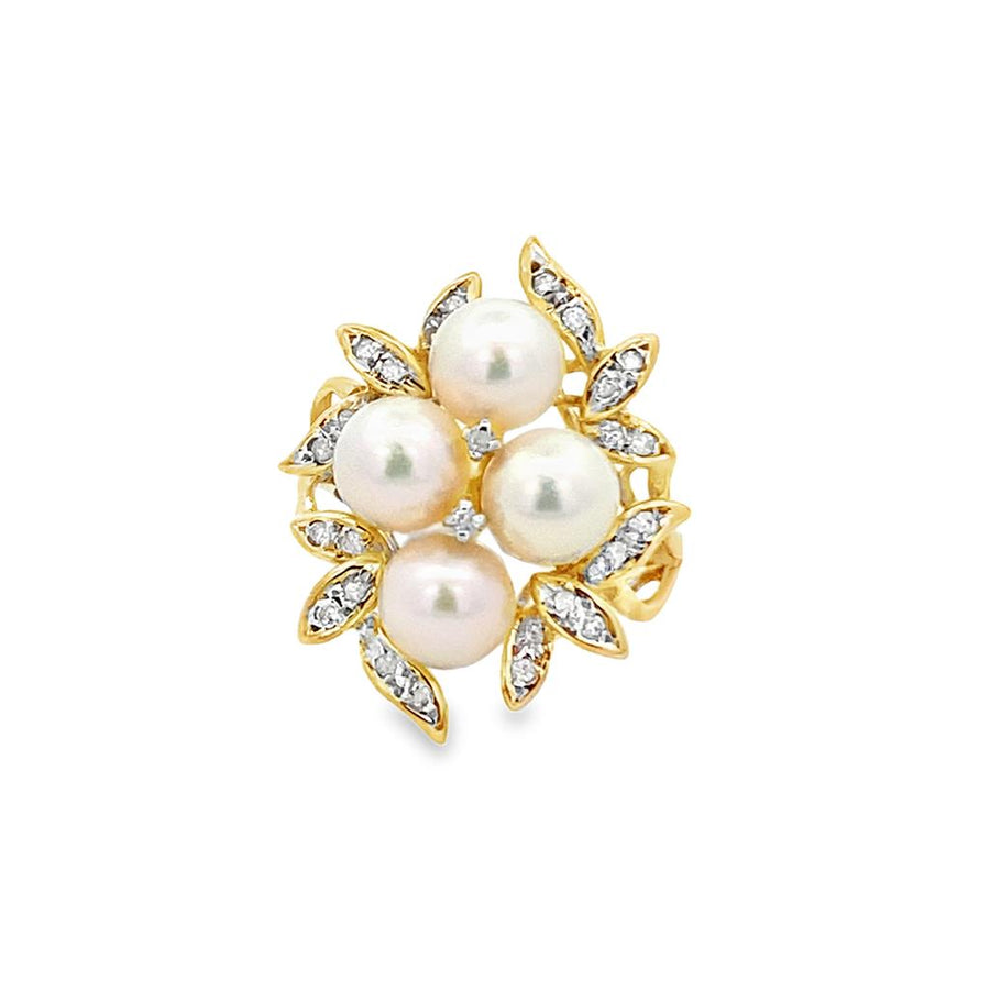 Diamond and Pearl Leaf Ring