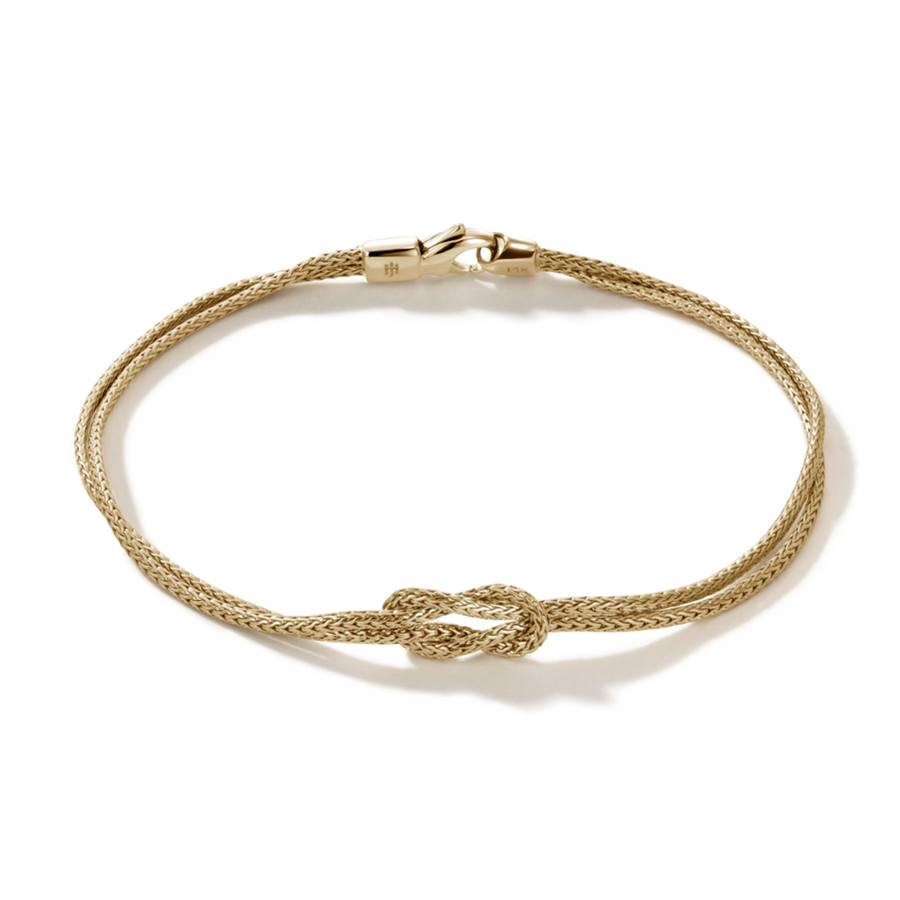 John Hardy Love Knot 14K Gold Manah 1.8mm Chain Double Row Bracelet with Lobster Clasp