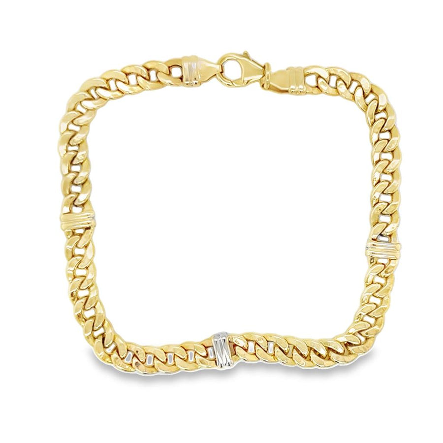Two-tone 14 Karat Curb Station Bracelet