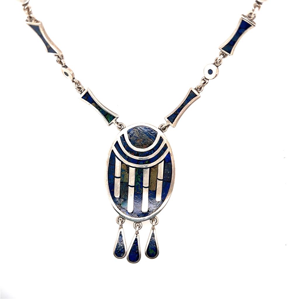 Inlaid Sterling Silver Native American Style Estate Jewelry Length 24 Gram Weight: 67.6