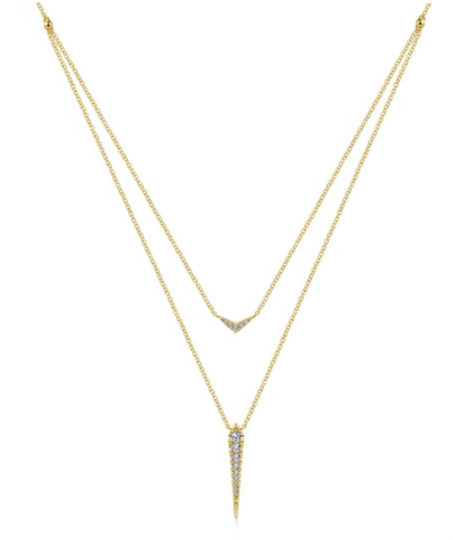 Lady's Yellow 14 Karat Layered Pave Bar And Spike Necklace Necklace Le