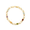 Yellow Polished 14 Karat Multi-Colored Oval Stone Chain Bracelet Estate Jewelry Length 7.5 2= Oval Blue Topazs
one Oval Amethyst
one Oval Citrine
one Oval Peridot
one Oval Garnet 
Gram Weight: 9.9