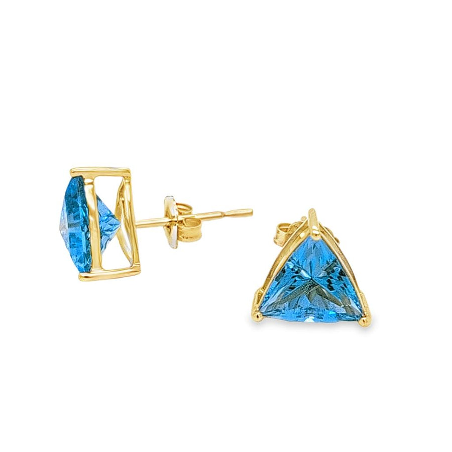 Lady's Yellow 14 Karat Stud Earrings 2 = 3.35tw Trillian Swiss Blue To