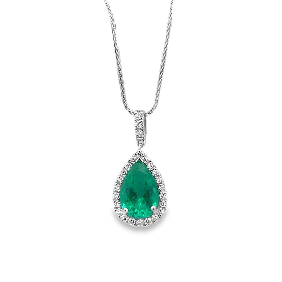 Pear Shape Emerald and Diamond Necklace