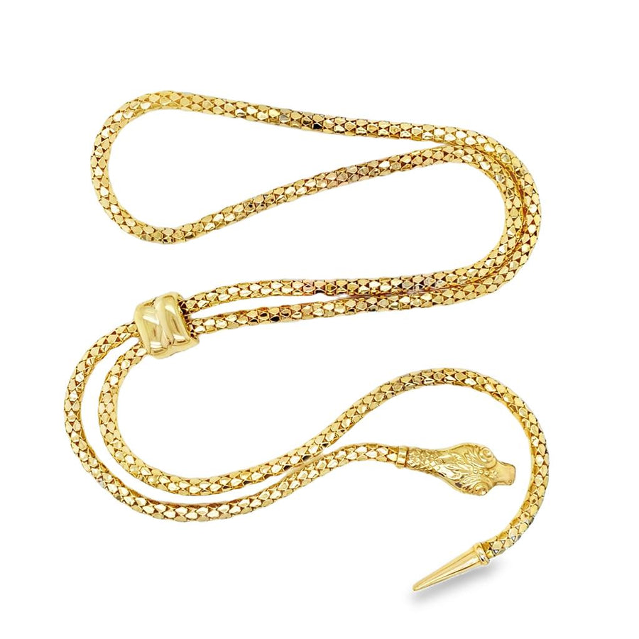 Yellow 14 Karat Diamond Cut 4mm Fancy Snake Bolo Necklace w/ Adjustabl