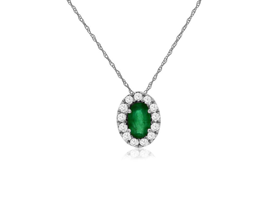 Lady's White 14 Karat Oval Halo Necklace Length 18 With One = 0.22Ct O