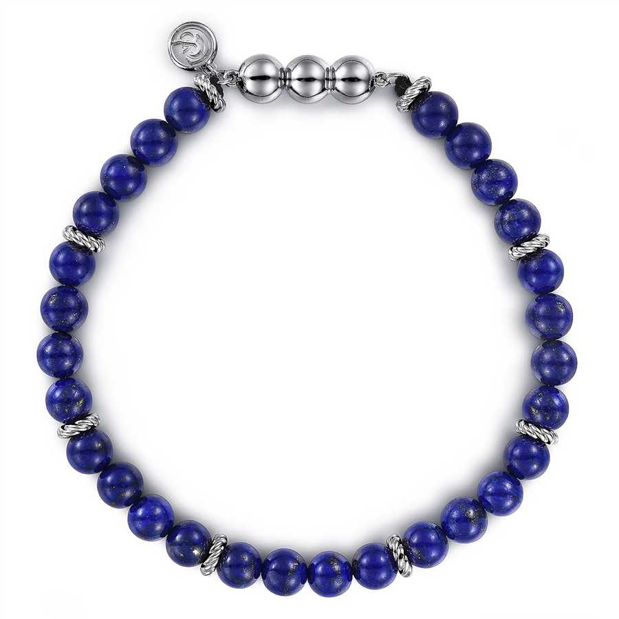 Gabriel & Co. Men's 925 Sterling Silver and 6mm Lapis Beaded Bracelet