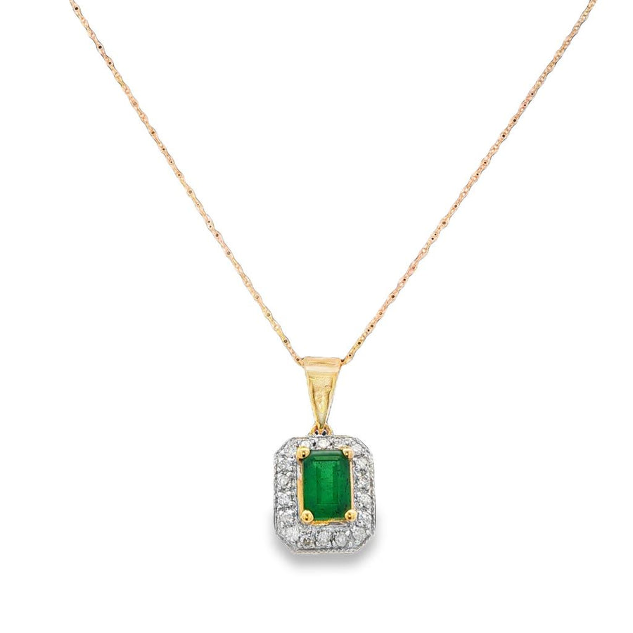 Yellow 14 Karat 6.46X4.19mm Emerald Cut Emerald And Round Diamond Halo