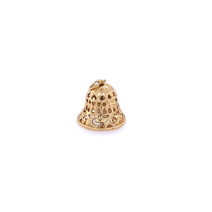 Yellow Filigree 14 Karat Bell Charm Estate Jewelry one 5.00mm Round Pearl Gram Weight: 2.34