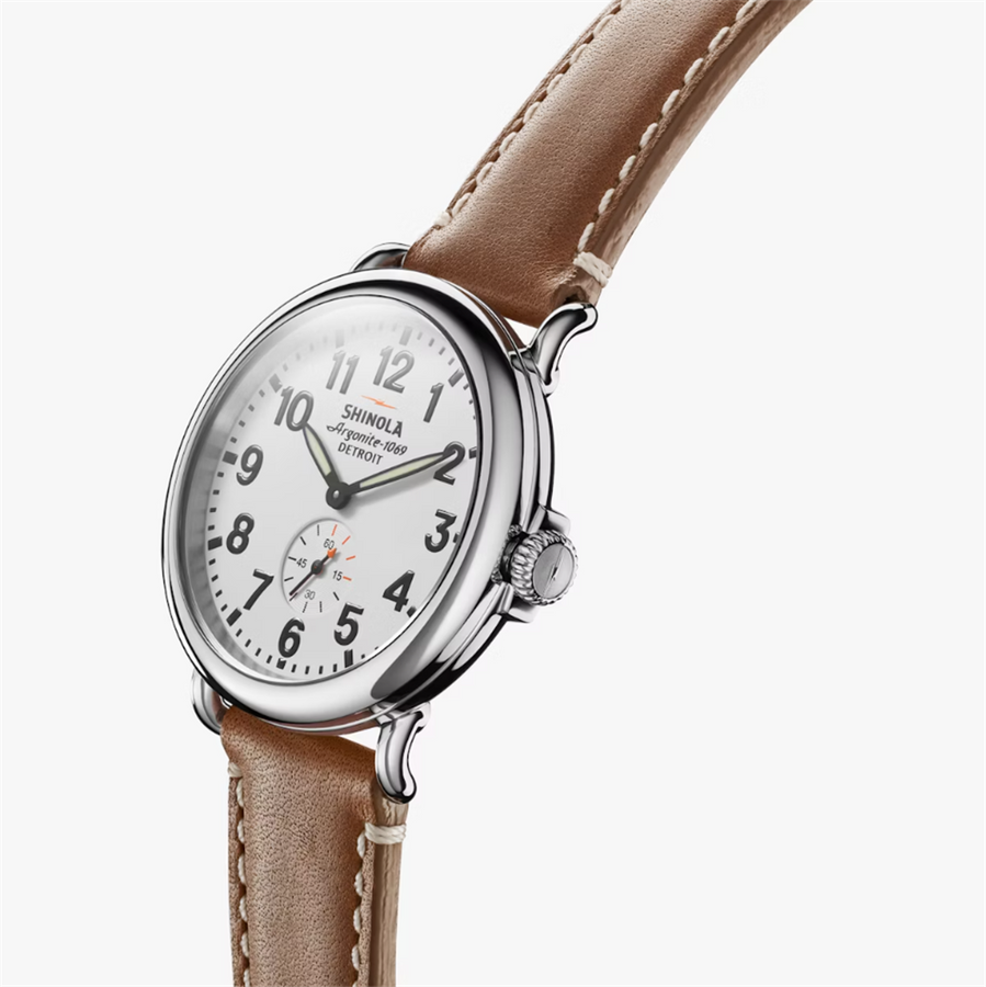 The Runwell Watch with White Face and Tan Leather Strap