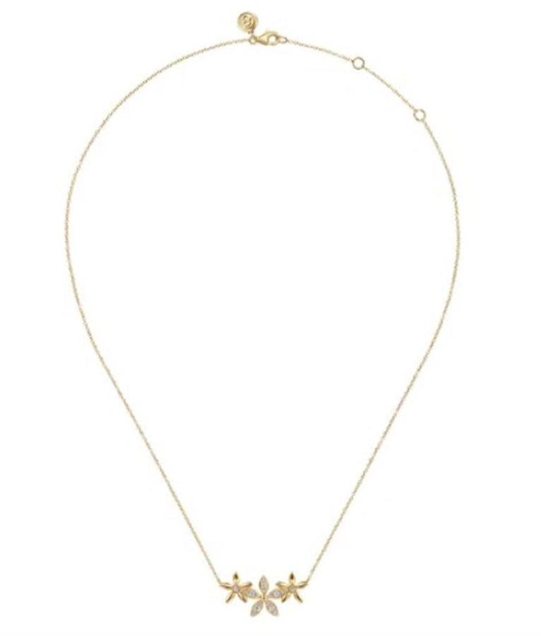 Lady's White 14 Karat Flower Bar Necklace Length 17.5 17 = 0.26tw Roun