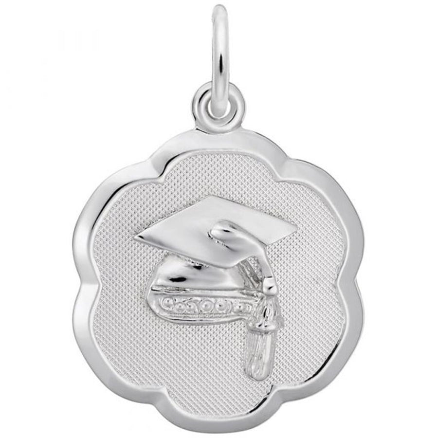 Rembrandt Charms Graduation Cap Scalloped Disc Charm Sterling Silver