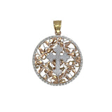 Tri-Color 14 Karat Diamond Cut 29.40mm Double Sided Ornate Cross Penda