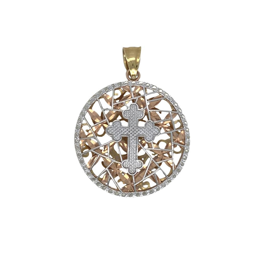 Tri-Color 14 Karat Diamond Cut 29.40mm Double Sided Ornate Cross Penda