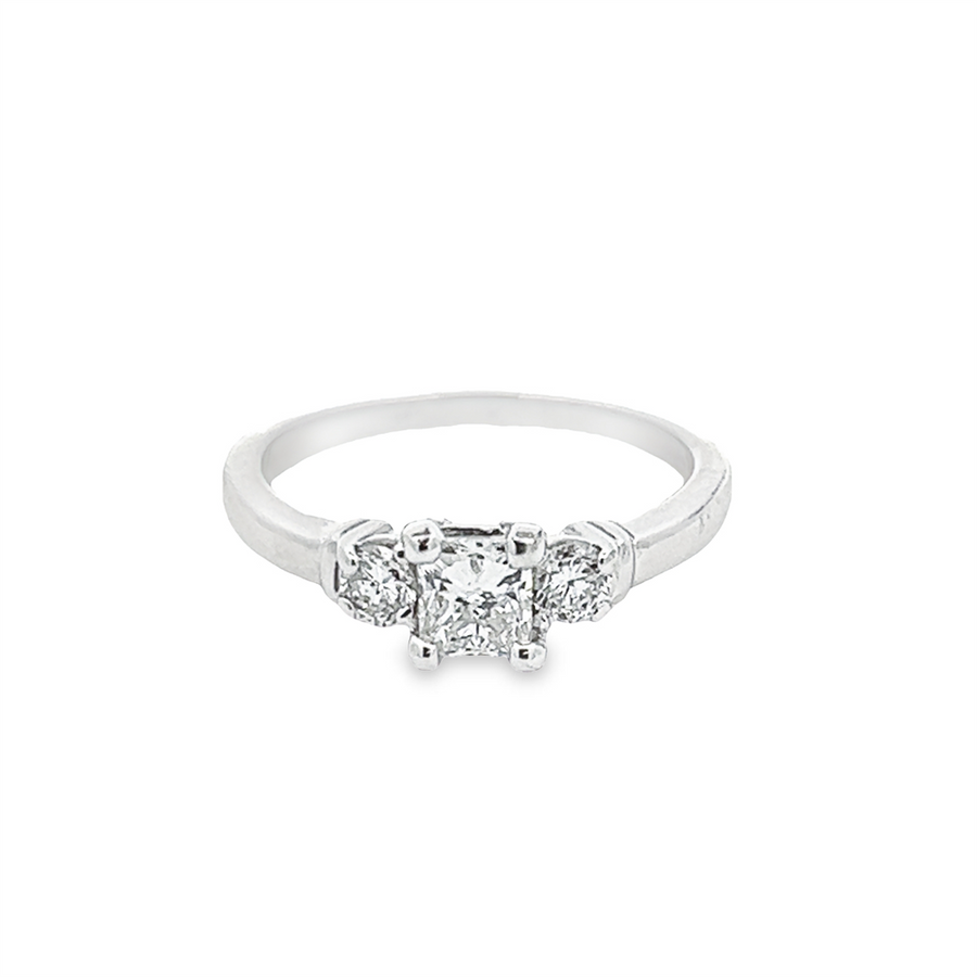 Estate 3 Stone Princess Center with Round Sides Diamond Engagement Ring