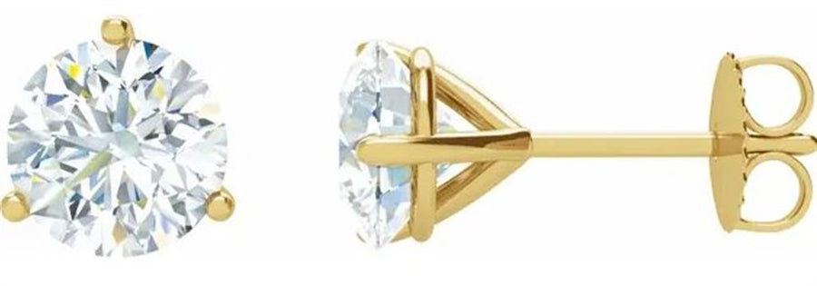 Lady's Yellow 14 Karat Martini Stud Earrings 2 = 0.95TWT Round G/H SI1