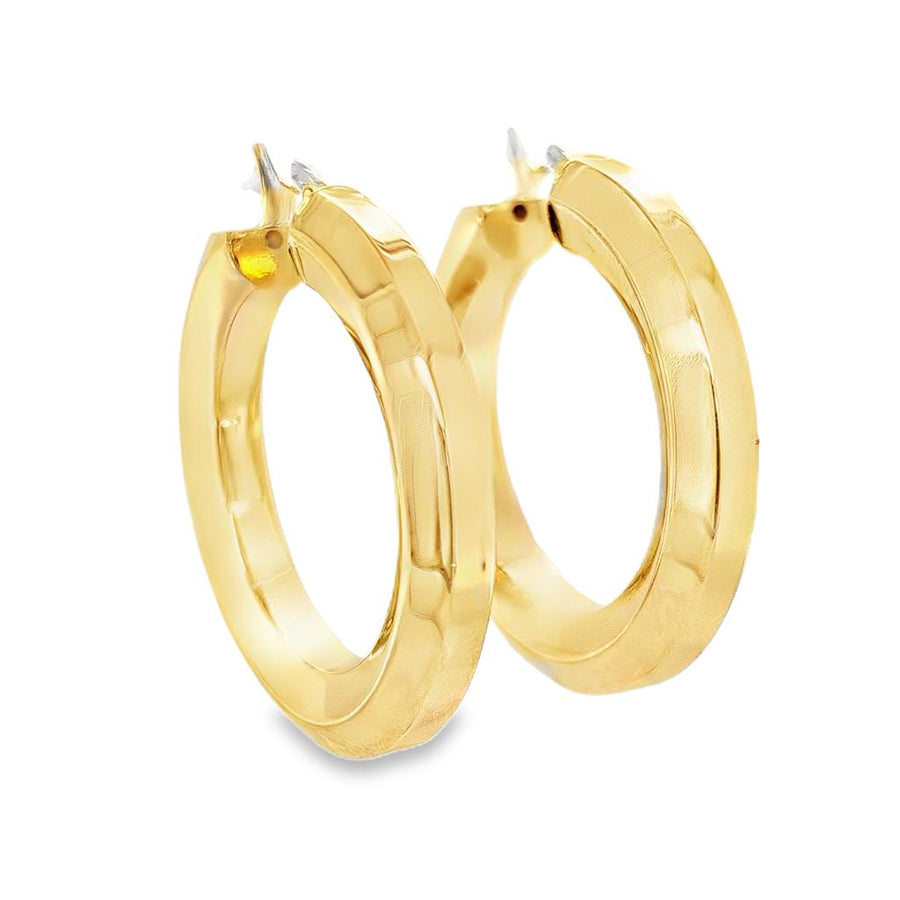 Yellow 14 Karat 6.5X39mm Squared Knife Edge Hoop Earrings Estate Jewel