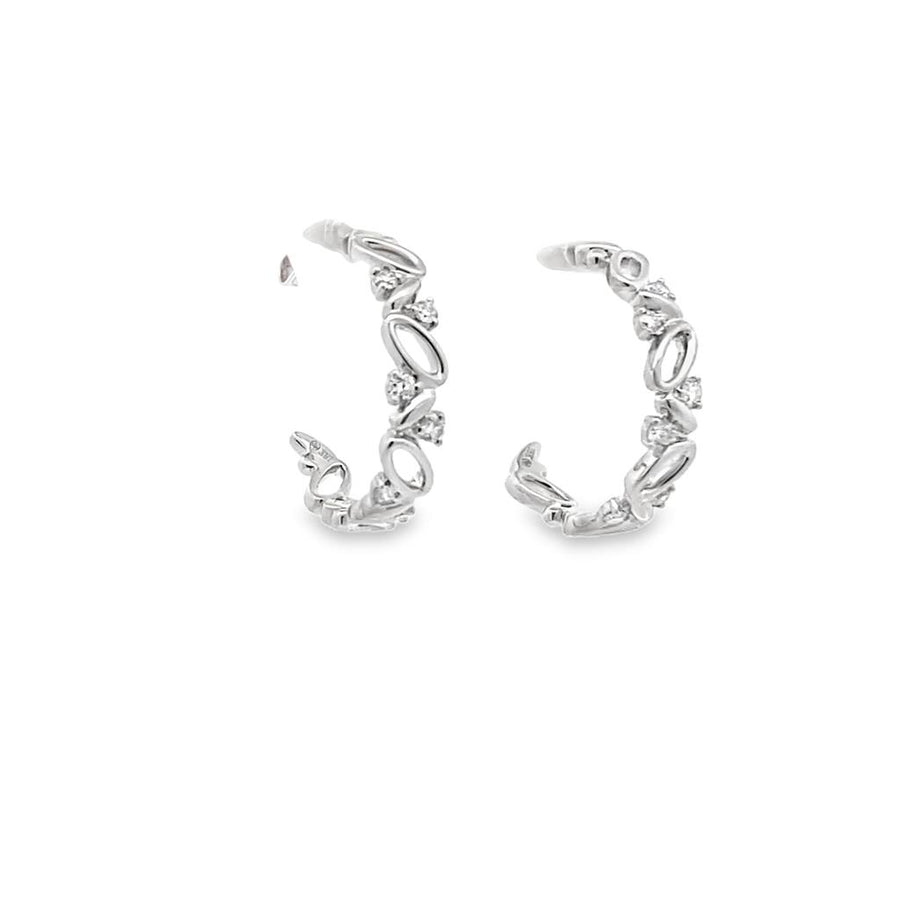 Lady's White Polished 18 Karat Medium Hoop Earrings