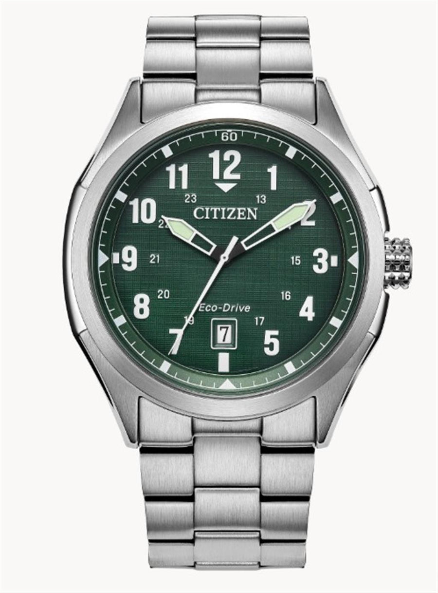 Men's Citizen Stainless Steel 41.2mm Green Dial Terra Force Watch Eco-