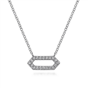 Gabriel & Co. Fashion 14K White Gold Elongated Hexagonal Diamond Pendant Necklace