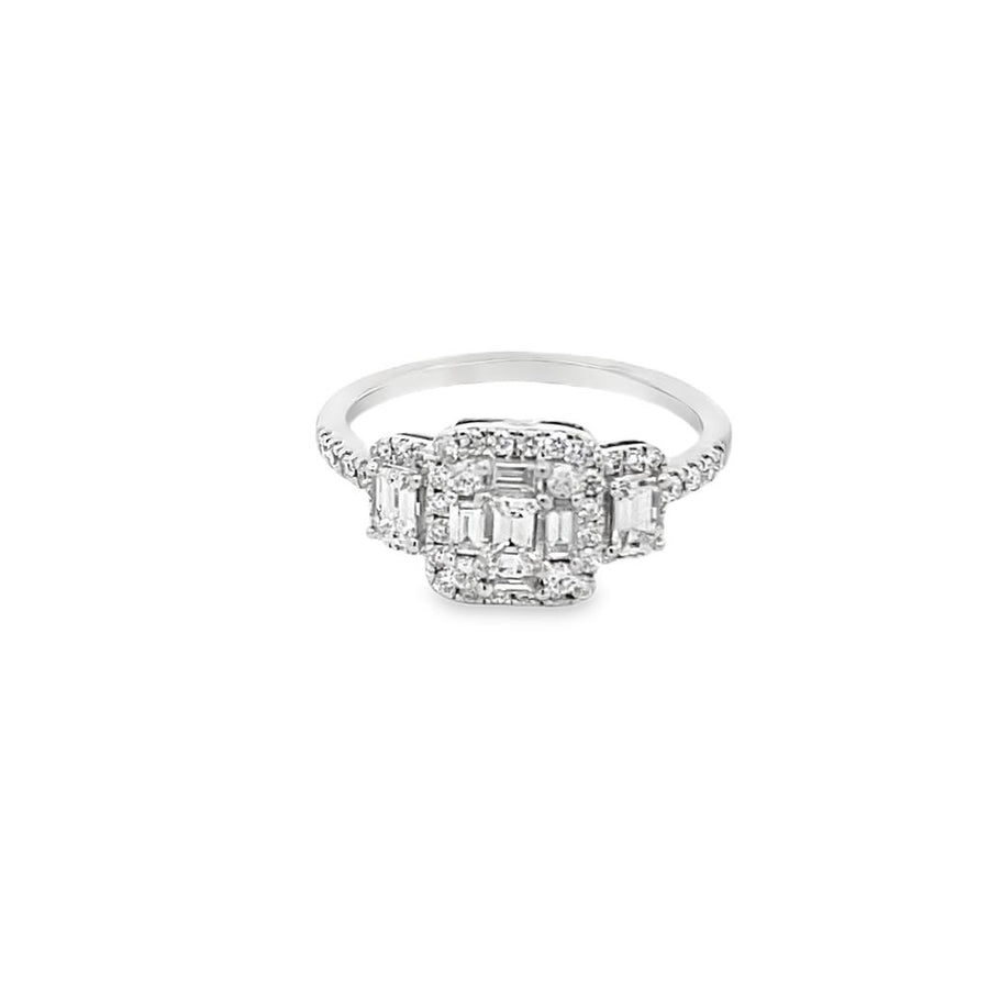 White 14 Karat 3 Cluster Baguette and Diamond Ring