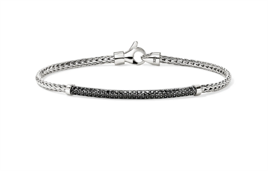 Sterling Silver 2.5mm JH Essential Pave Bracelet John Hardy 85 Round Black Sapphires, Length 7, Size M