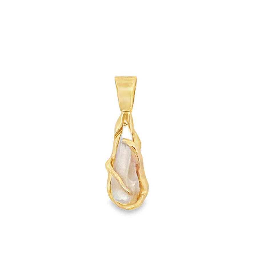 Yellow 14 Karat 28.42X9.06mm Elongated Pearl Pendant w/ 2.60mm Bail Op