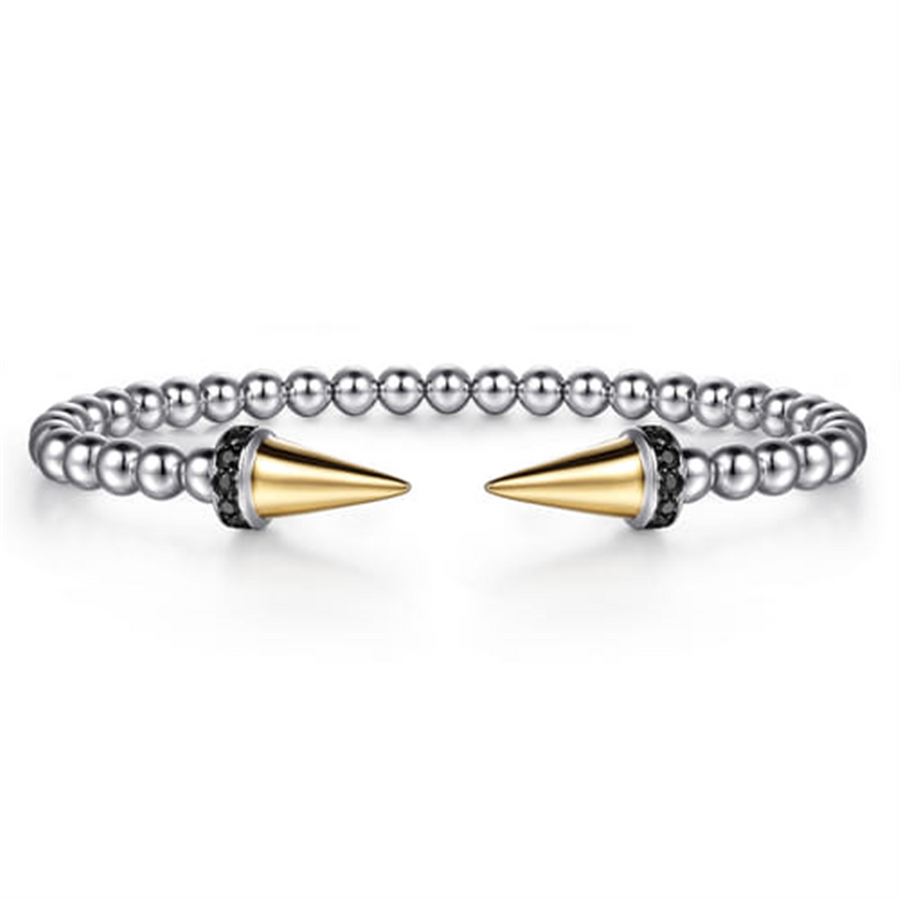 Two-Tone 14 Karat/Sterling Silver Beaded Spear Cuff Bracelet. Size 6 D