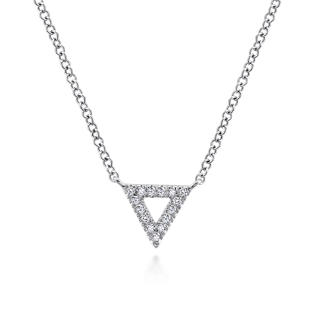 Gabriel & Co. Fashion Open 14K White Gold Diamond Pave Triangle Pendant Necklace