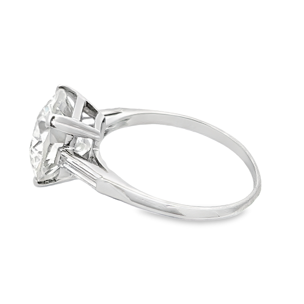 Estate Platinum European and Baguette Diamond Engagement Ring