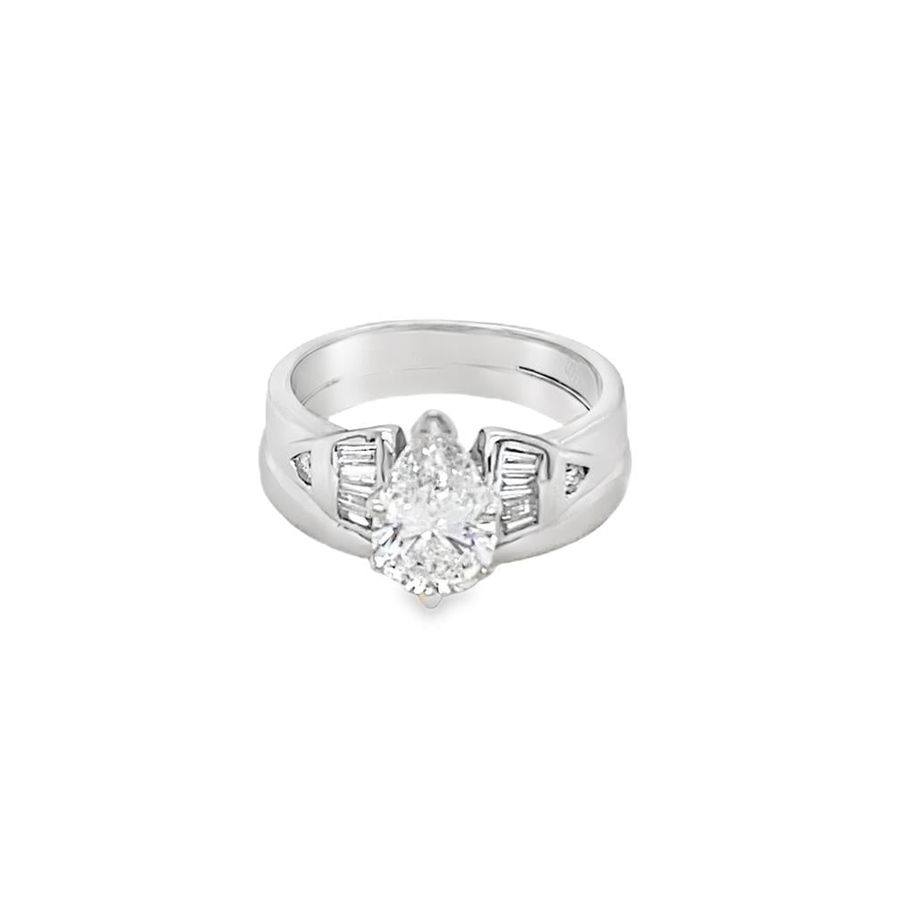 Estate Pear And Baguette Diamond Engagement Ring