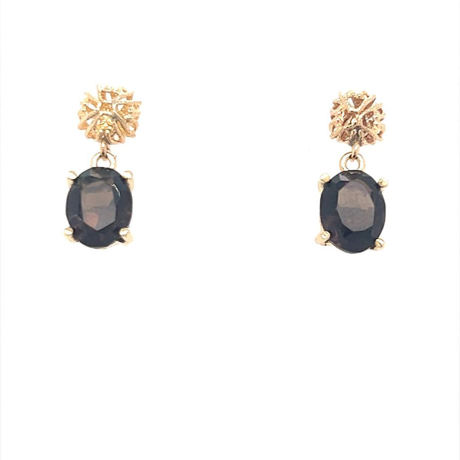Yellow 14 Karat Dangle Smoky Quartz Stud Earrings