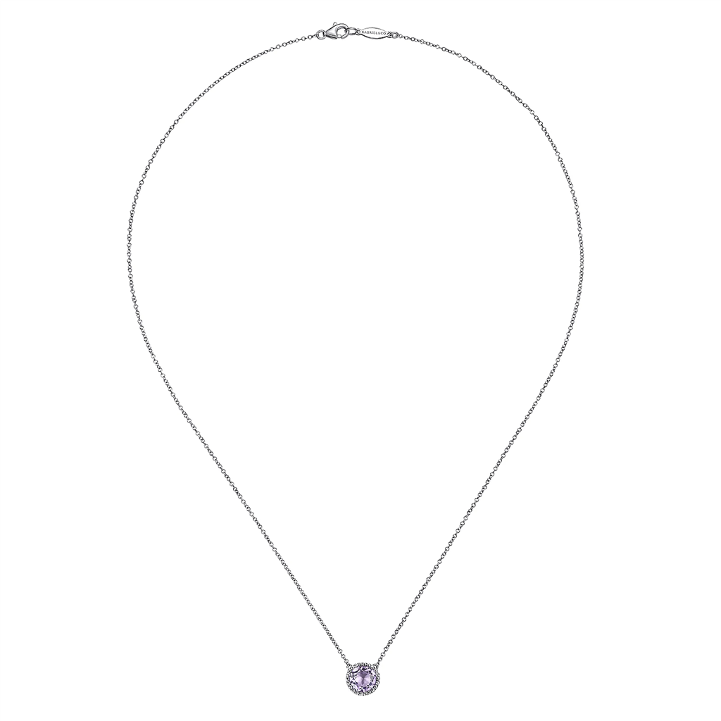 Gabriel & Co. Fashion 925 Sterling Silver Round Pink Amethyst Pendant Necklace