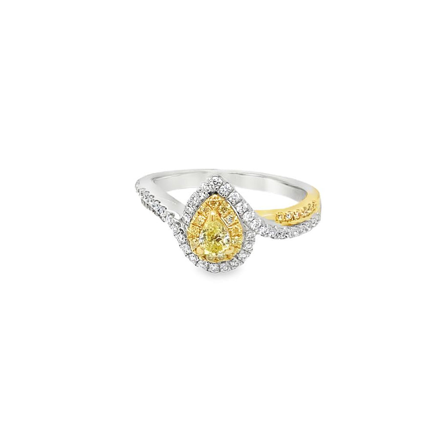 Two-Tone 18 Karat Double Halo Engagement Ring Estate Jewelry Size 6.75