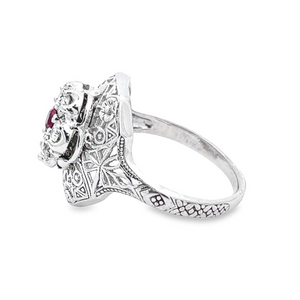 Estate Filigree Ruby and Diamond Ring